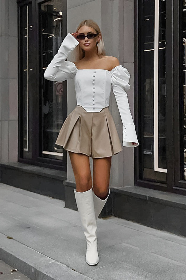 Satin Square Neck Puff Sleeve Blouse