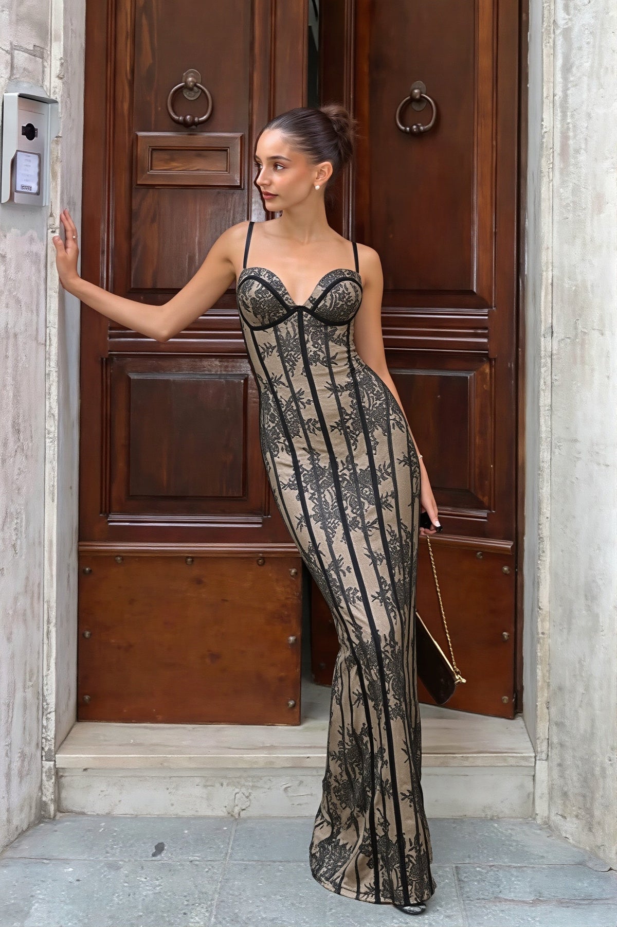 Lace Bustier Corset Spaghetti Strap Mermaid Gown