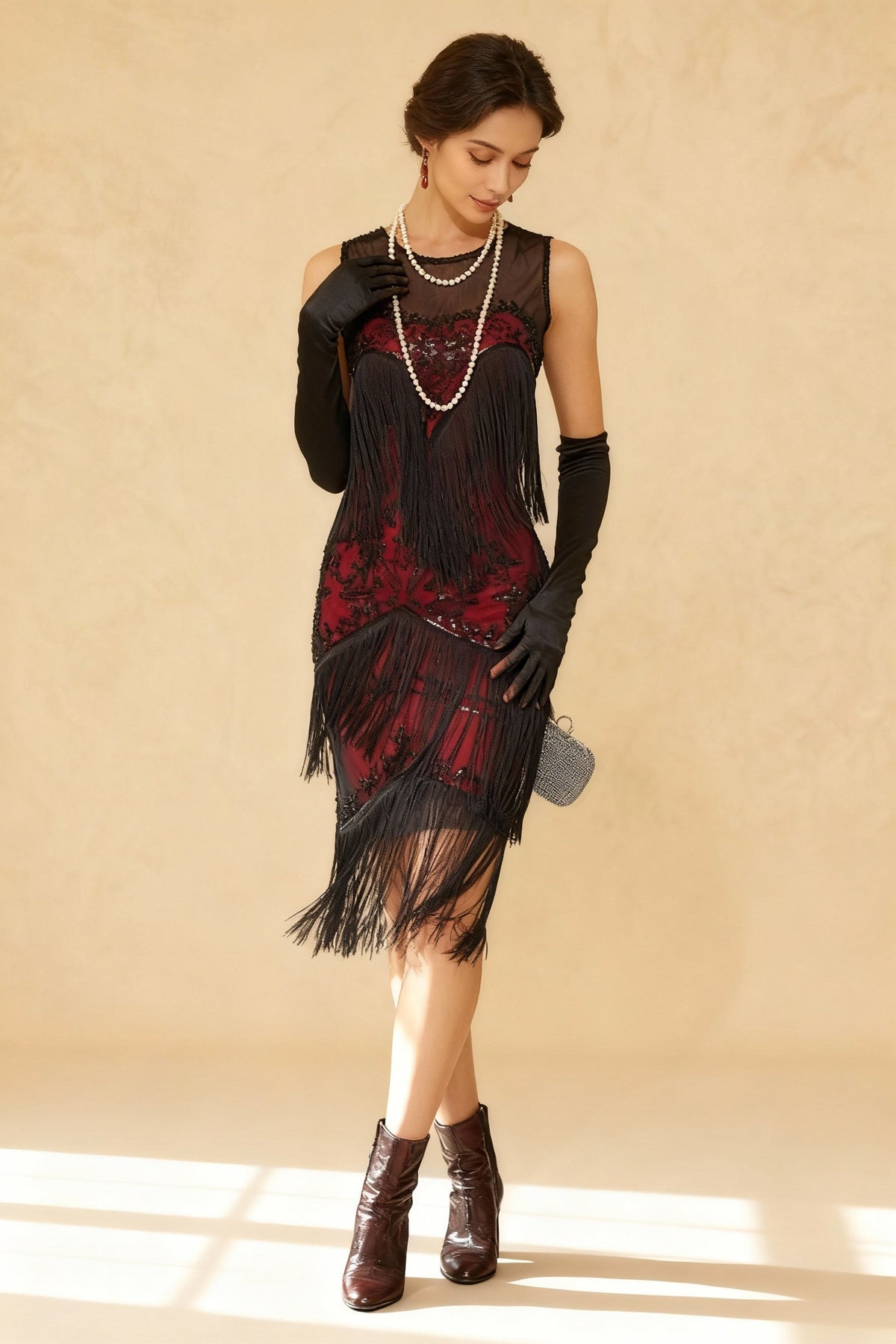 Flapper Tassel Beaded Crew Neck Party Dress