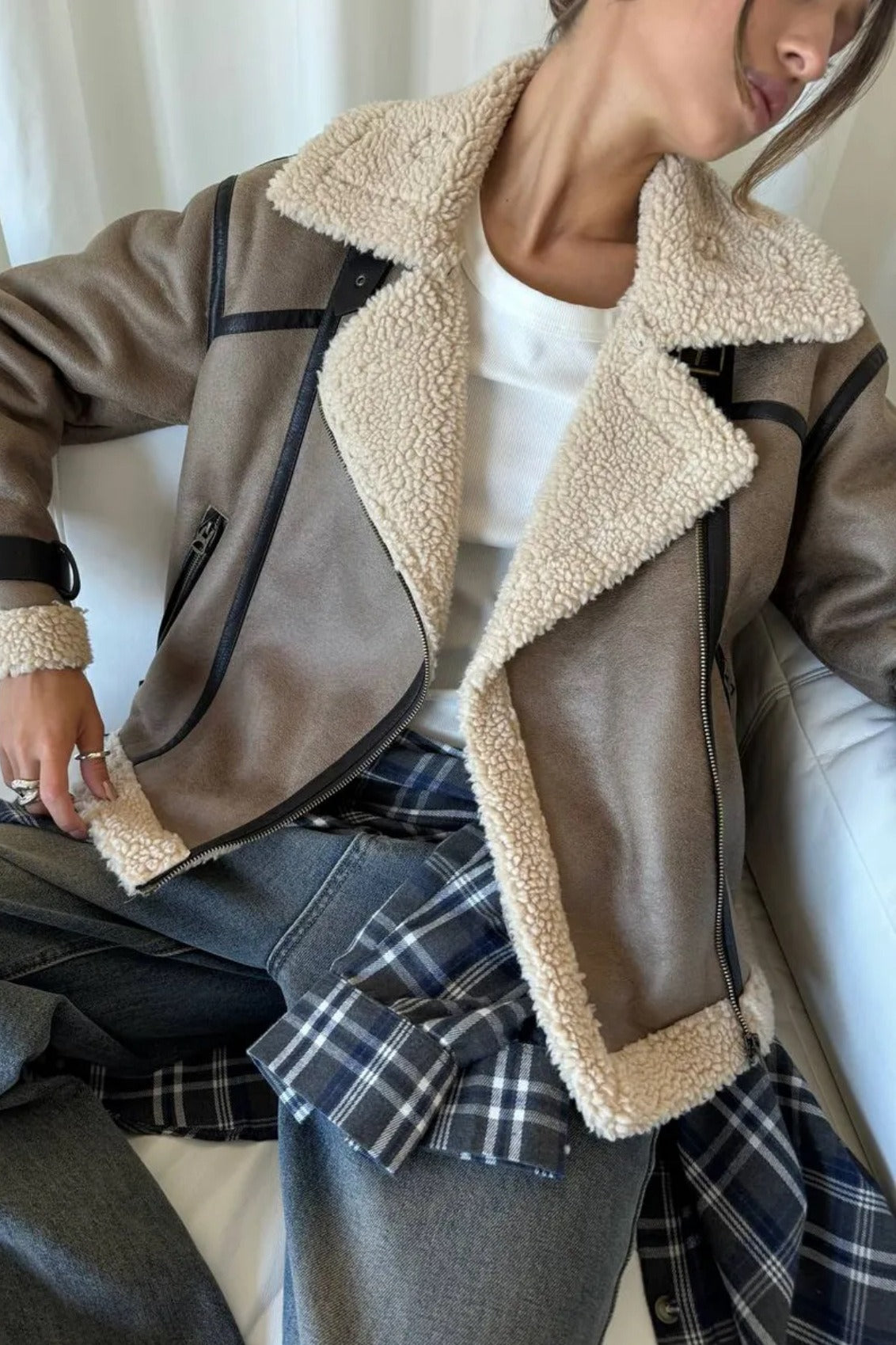 Vintage Patchwork Faux Suede Long Coat with Stylish Lapel