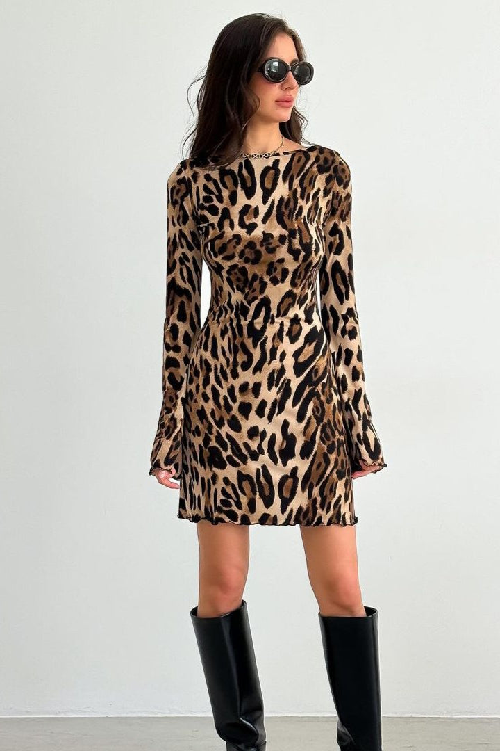 Leopard Print Backless Bodycon Mini Dress