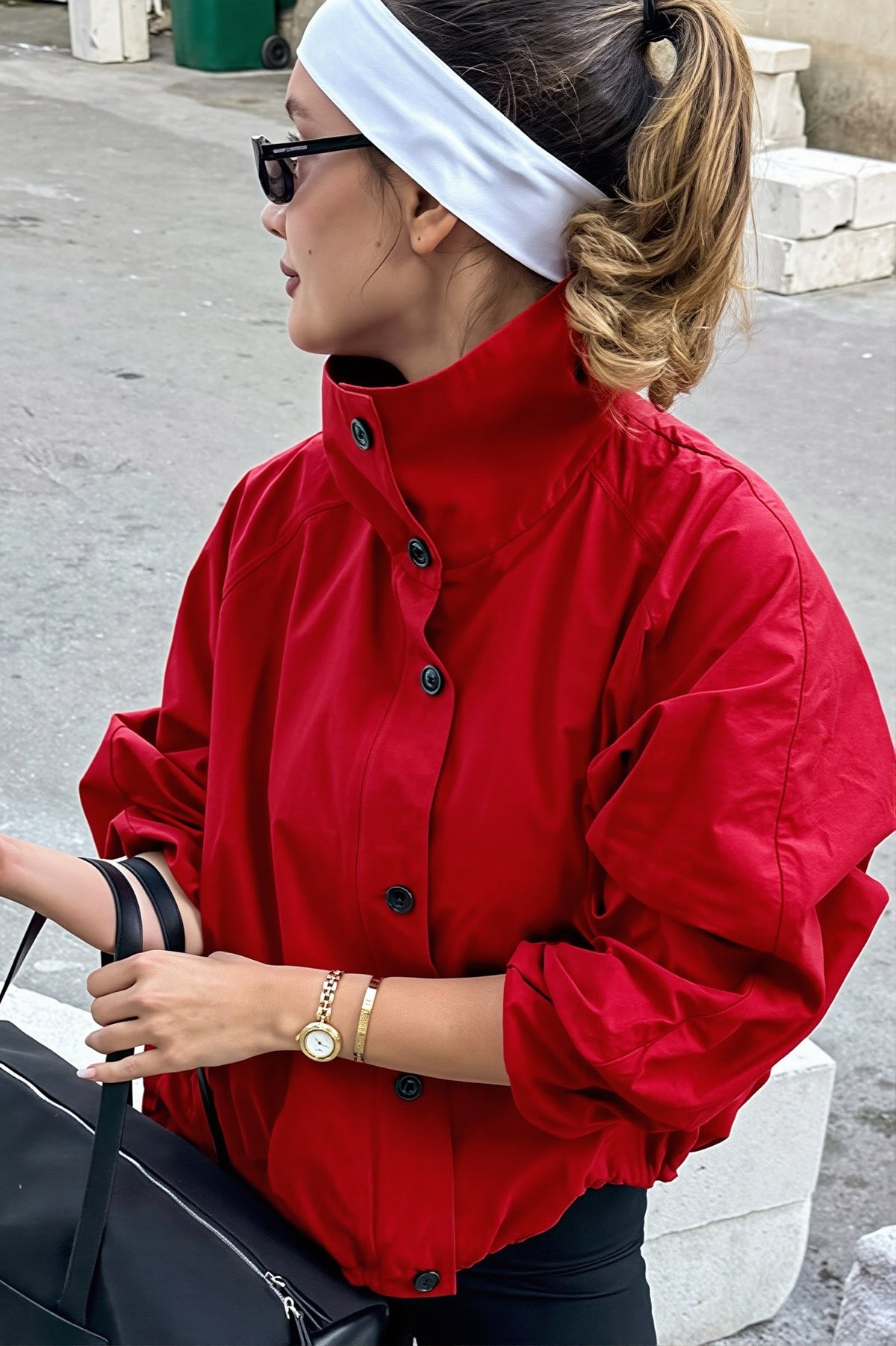 High Neck Drawstring Windbreaker Jacket