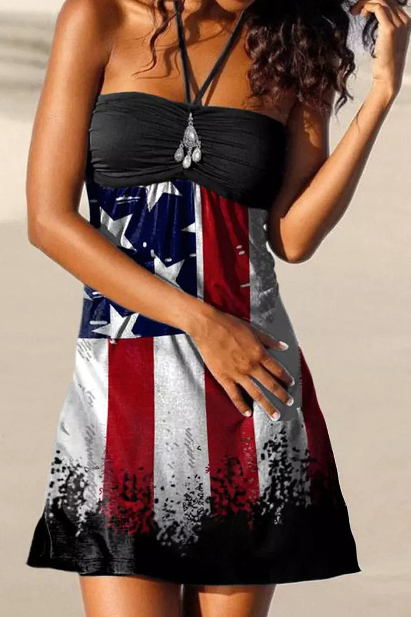 American Flag Star Strapless Ruffled Mini Dress Fashionpara