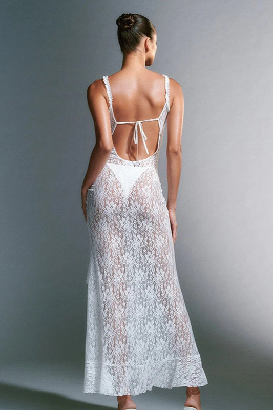 Strappy Lace Backless Maxi Boho Dress