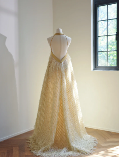 Sexy Yellow Feather Prom Dress Sexy Evening Dress Graduation Dress - Fashionpara