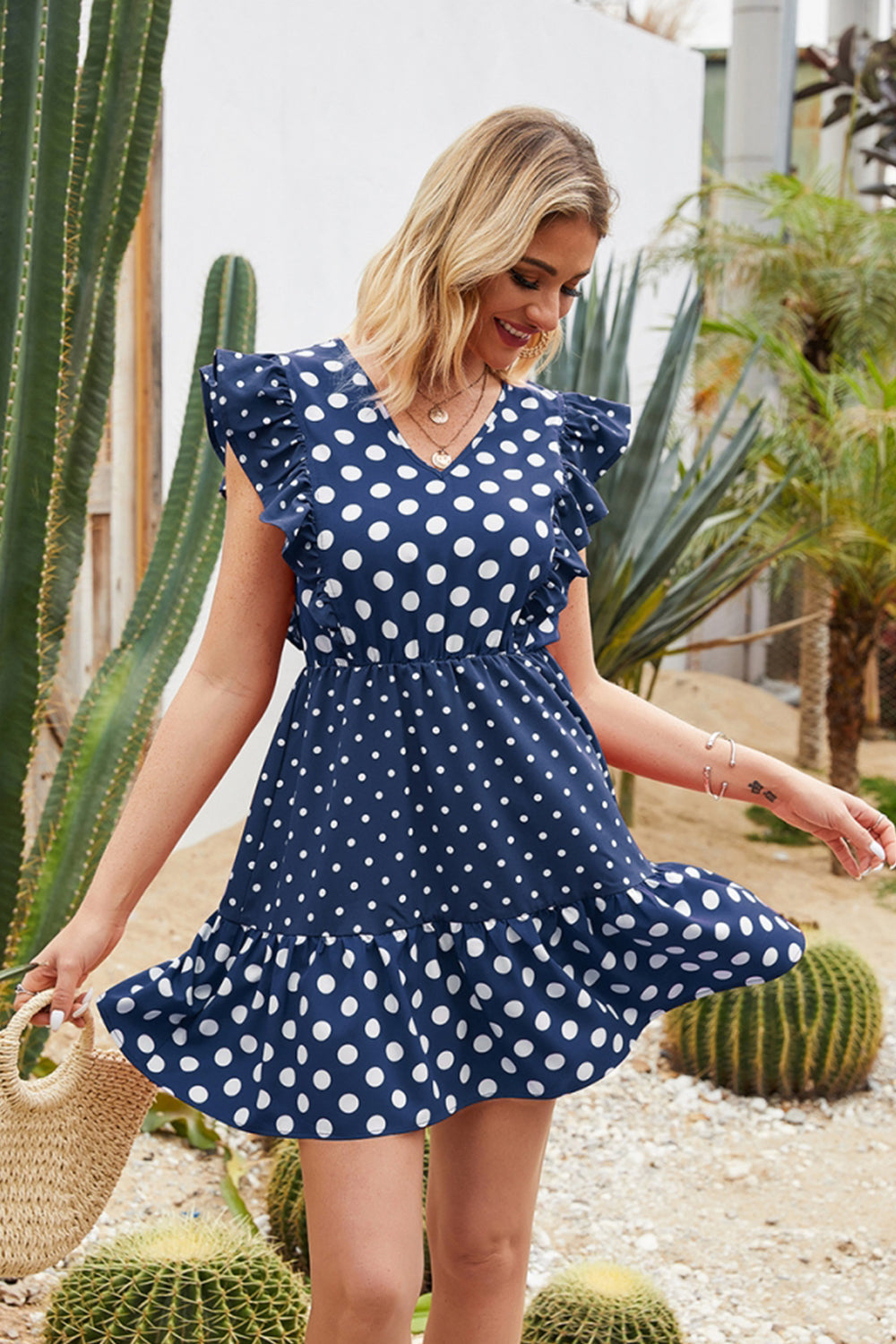 Polka Dot Stitching Ruffle Dress