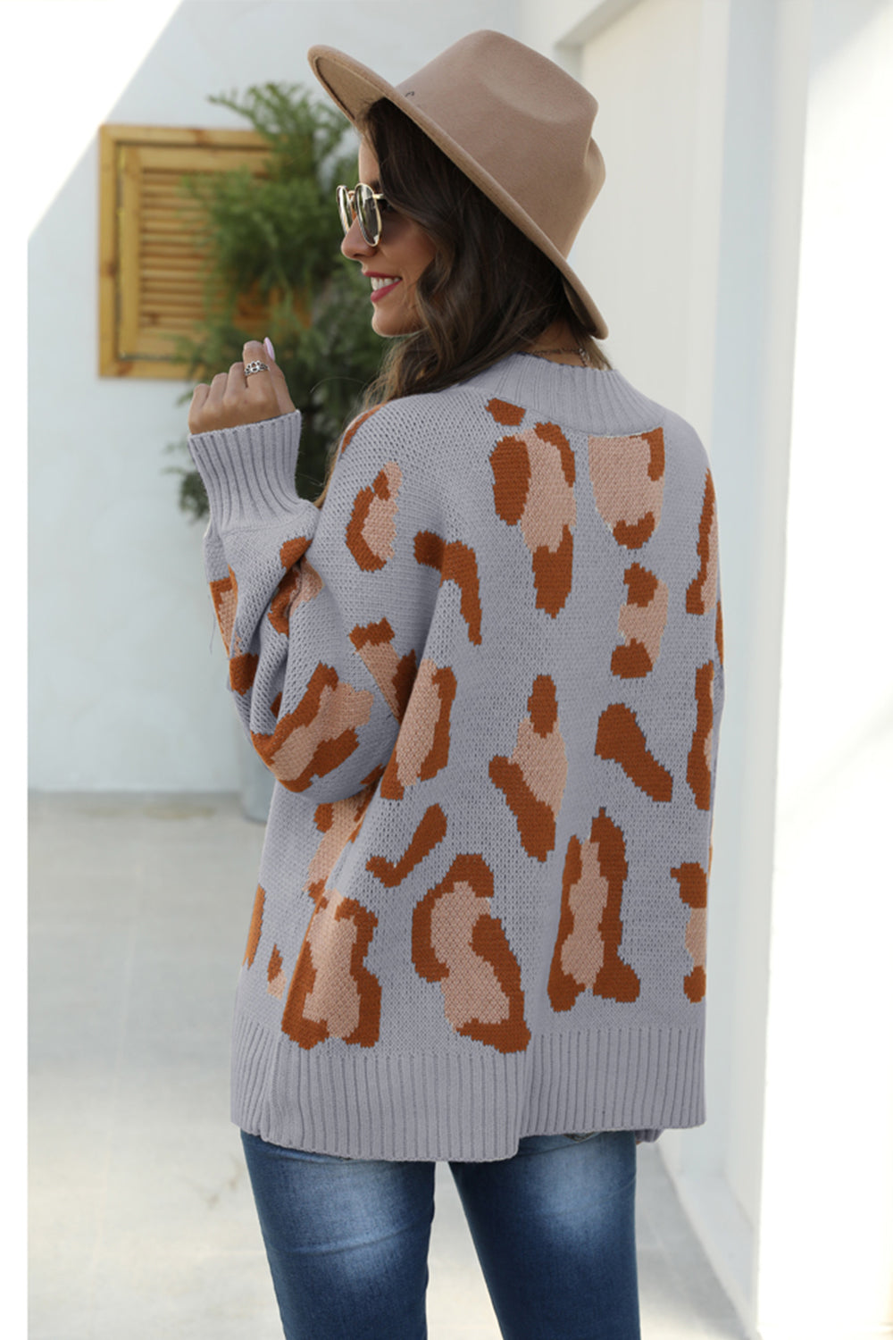 RadyRin Stylish Leopard Print Knit Sweater for Chic Comfort