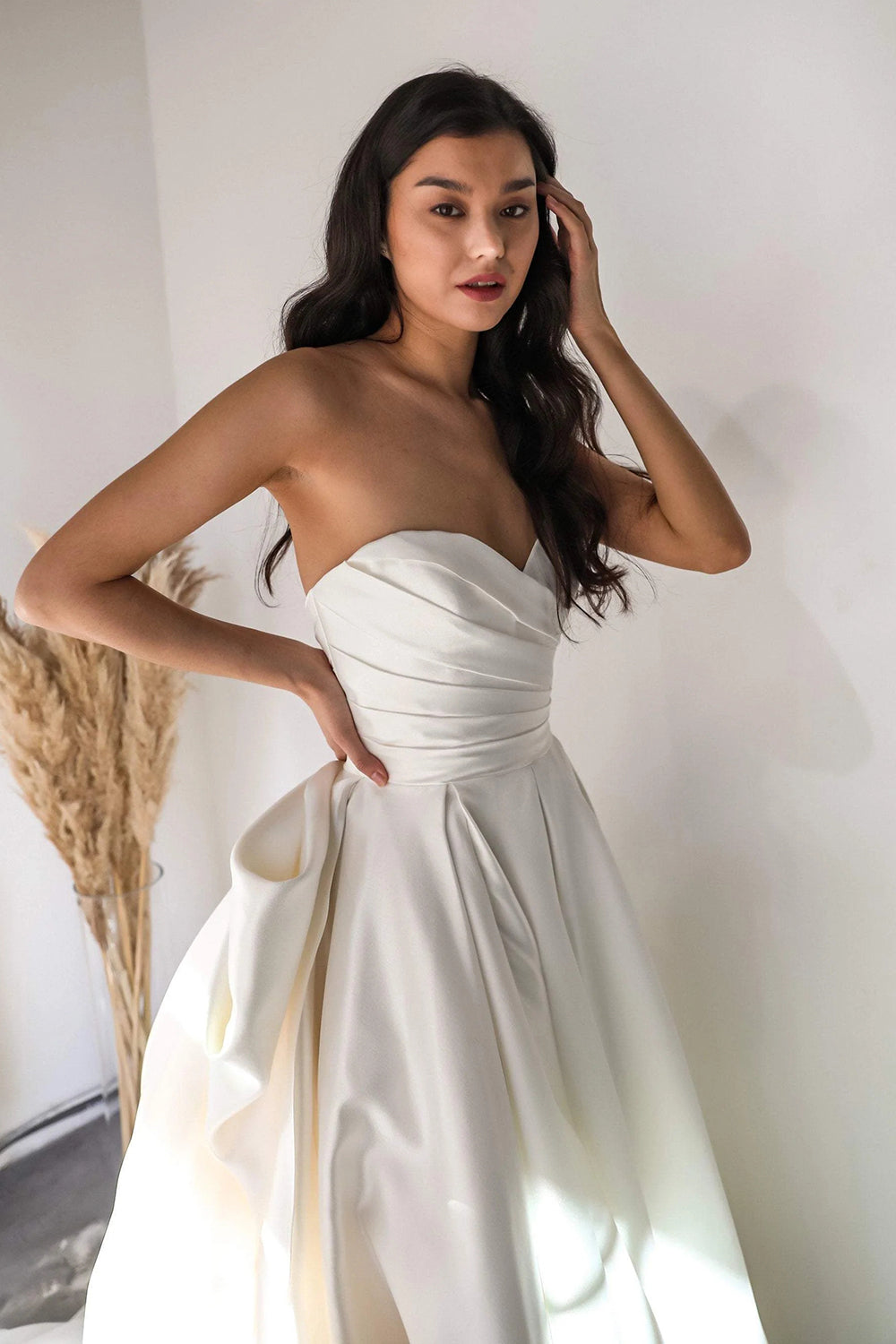 Elegant A Line Sweetheart White Long Bridal Dress with Sweep Train - Fashionpara