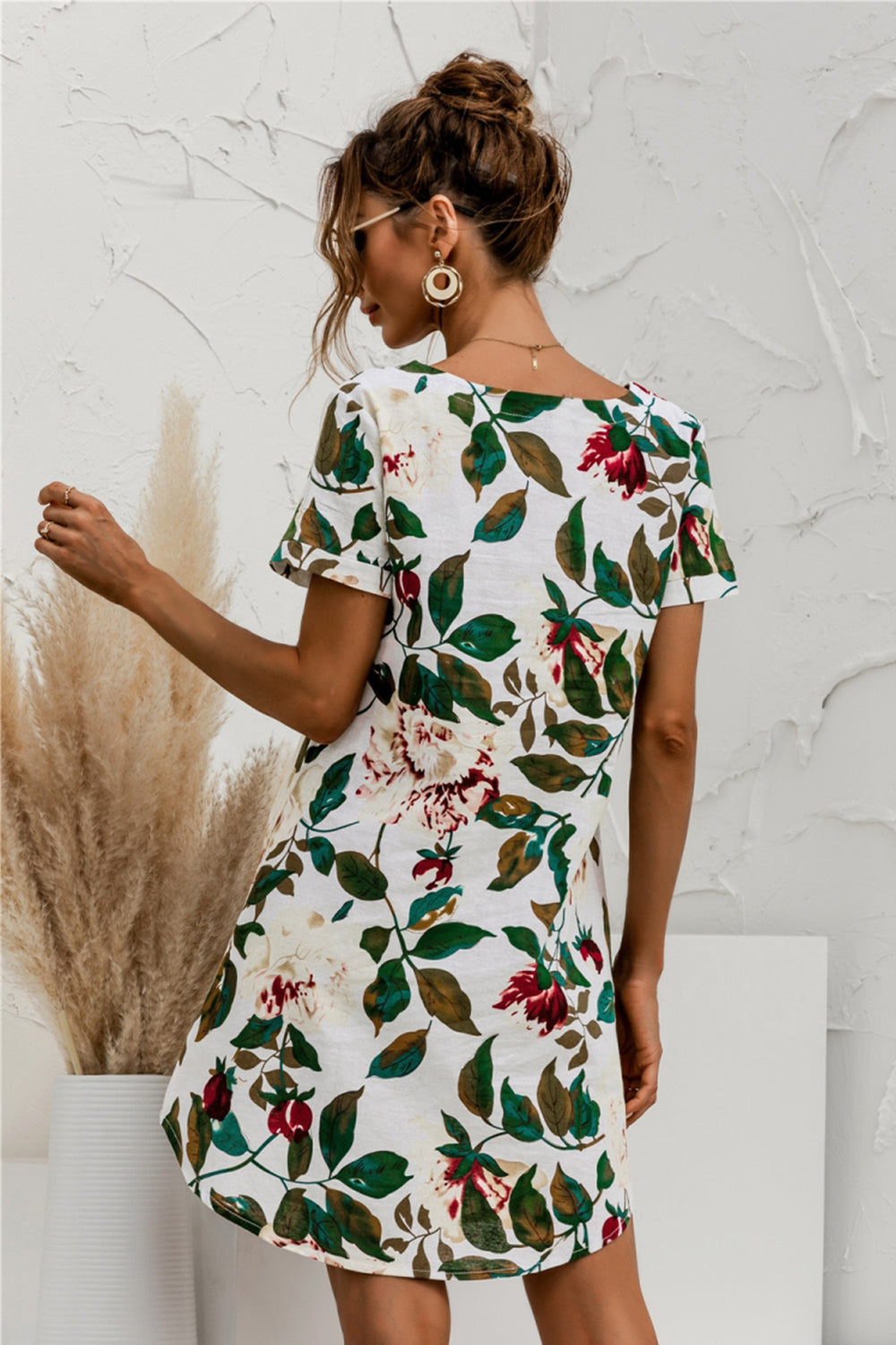 Round Neck Flower Print Dress - Fashionpara