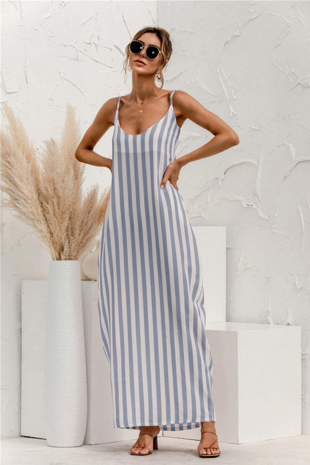Striped Halter Vacation Maxi Dress