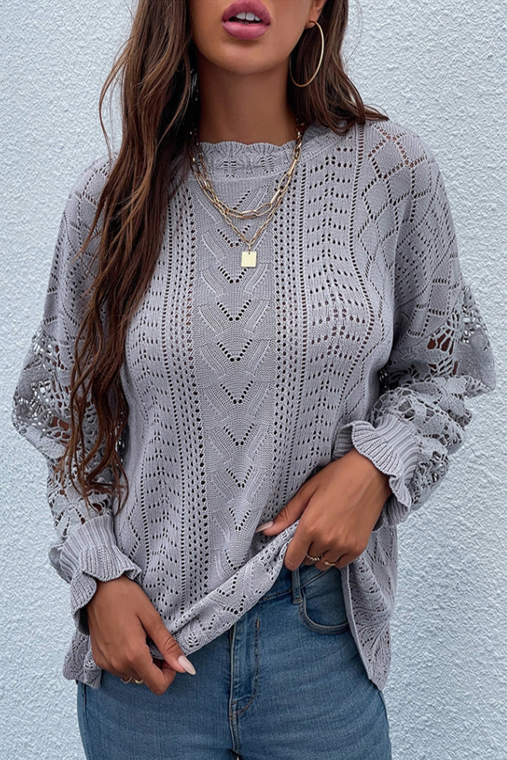 Lace Patchwork Hollow Sweater for Elegant Layering Style
