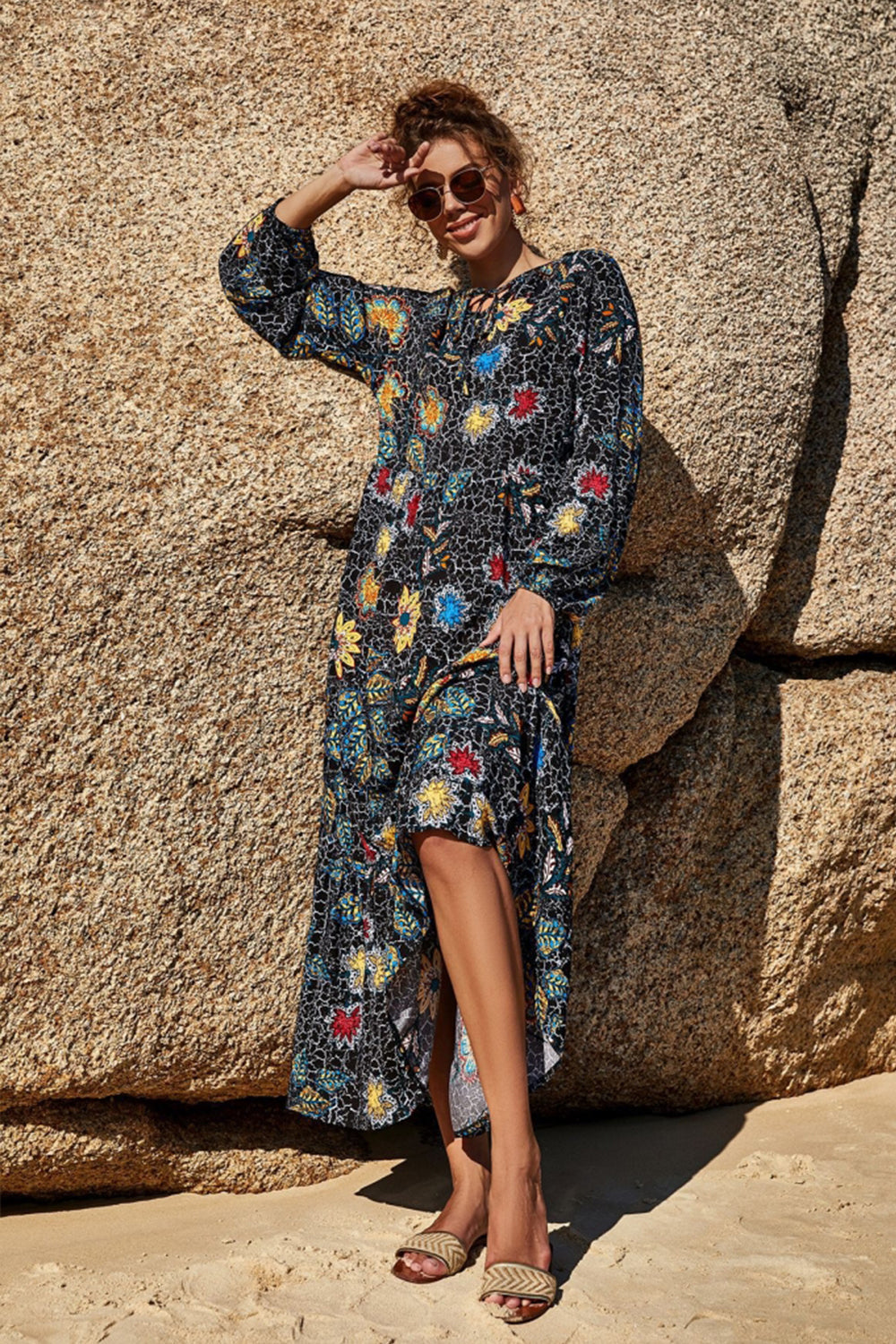 Square Neck Print Dress - Fashionpara