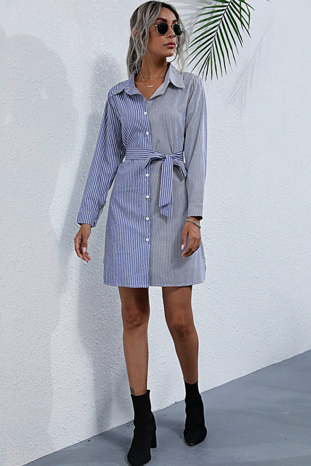 Lace Up Slim Striped Cardigan - Fashionpara