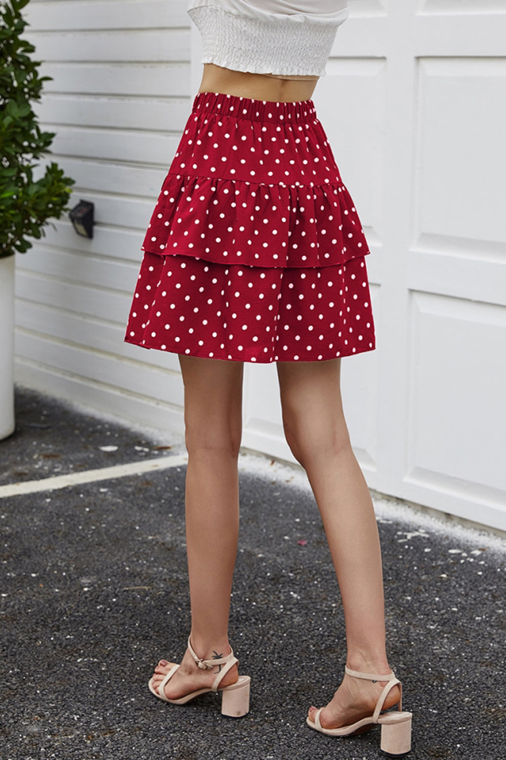 Polka Dot A-line Ruffle Skirt