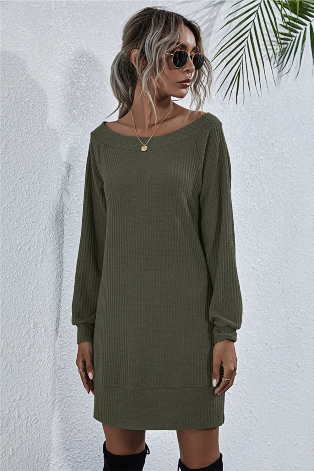 Off Shoulder Knitted Long Sleeve Dress