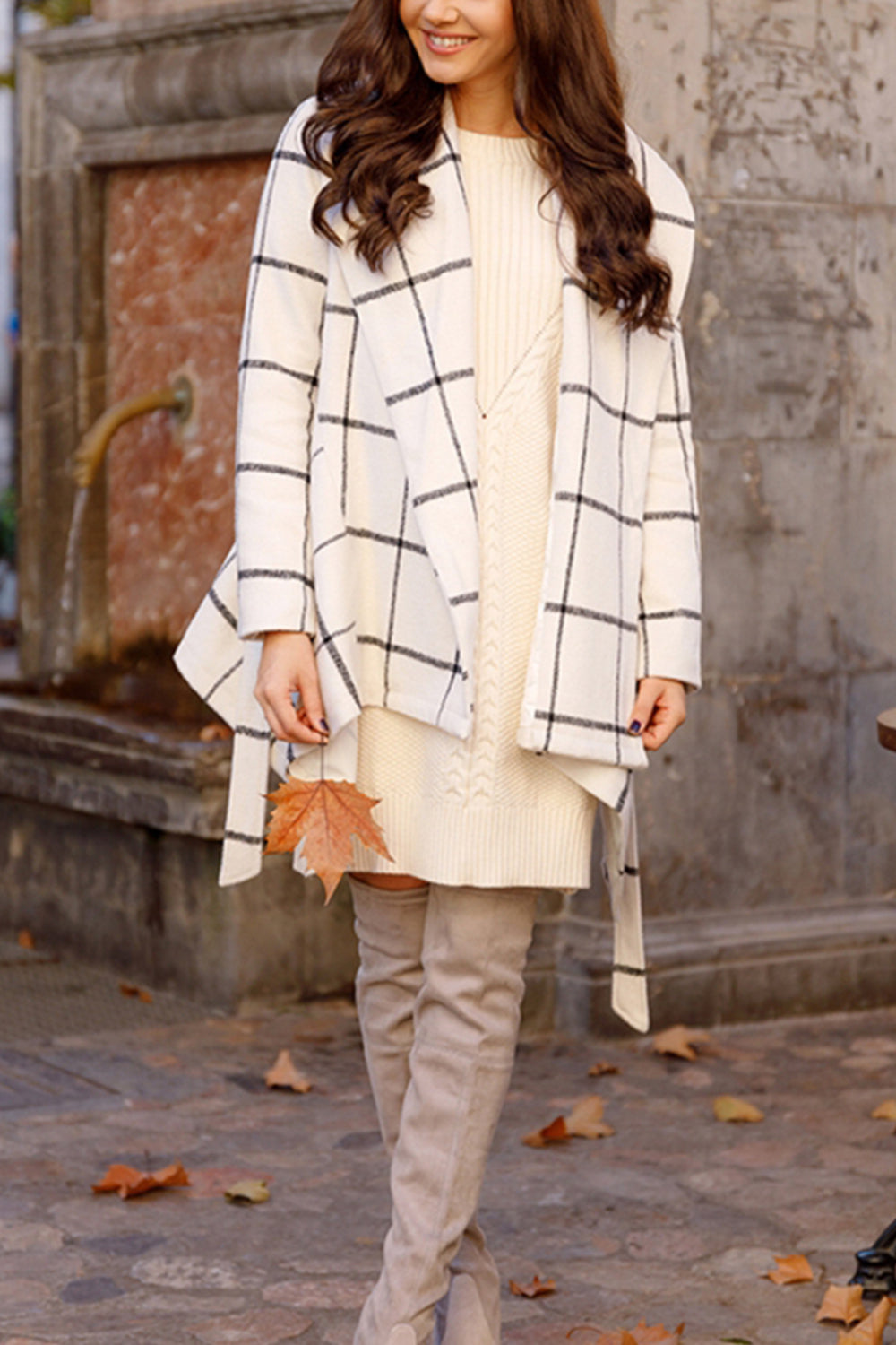 Elegant RadyRin Tweed Plaid Coat for Timeless Style