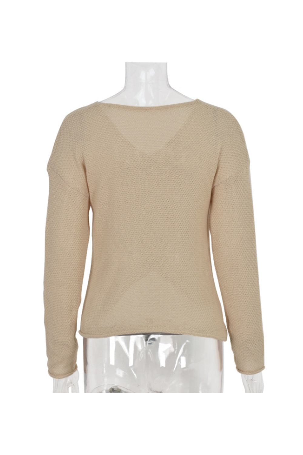 RadyRin Front Cross Long Sleeve Solid Color Sweater