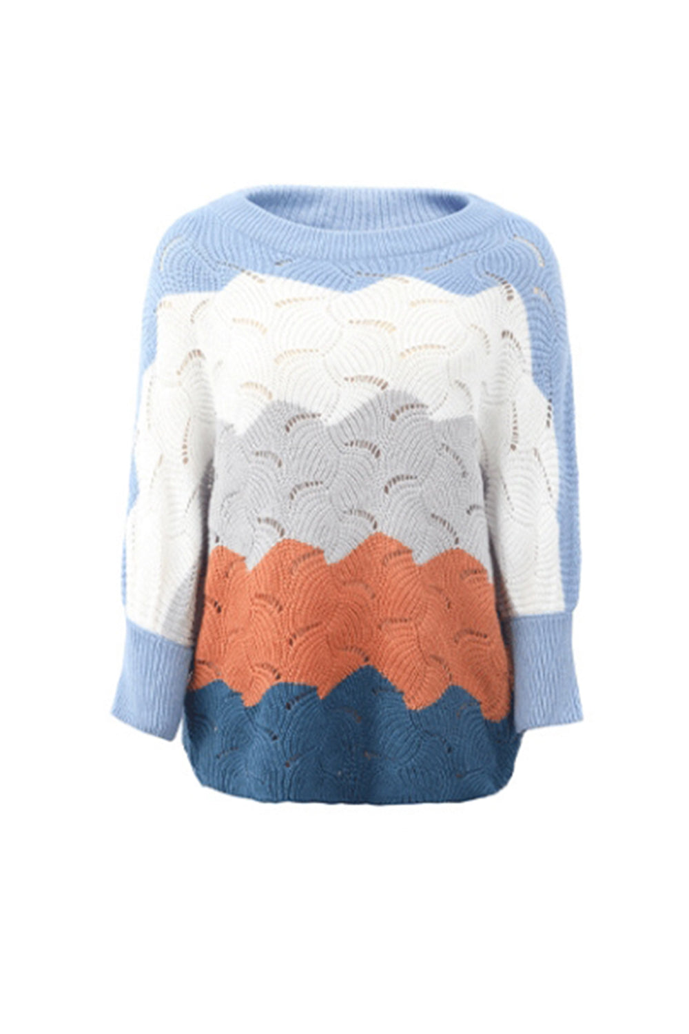 RadyRin Bat Sleeve Contrast Knit Sweater for Elegant Style