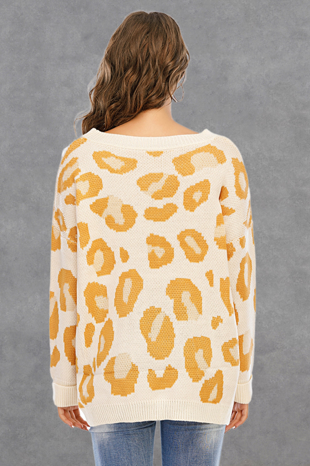 RadyRin Round Collar Leopard Knitted Sweater for Style