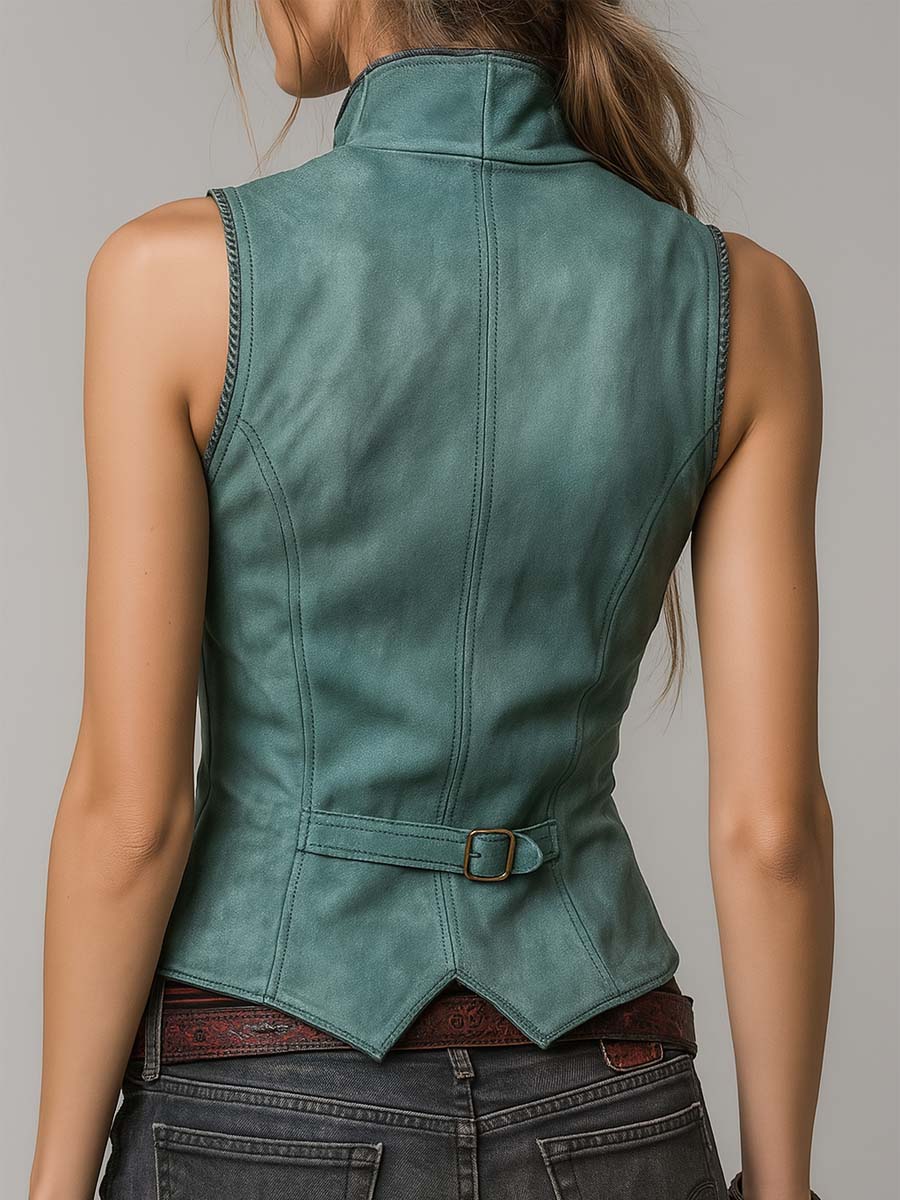 Mint Green Microsuede Bohemian Fitted Vest - Fashionpara