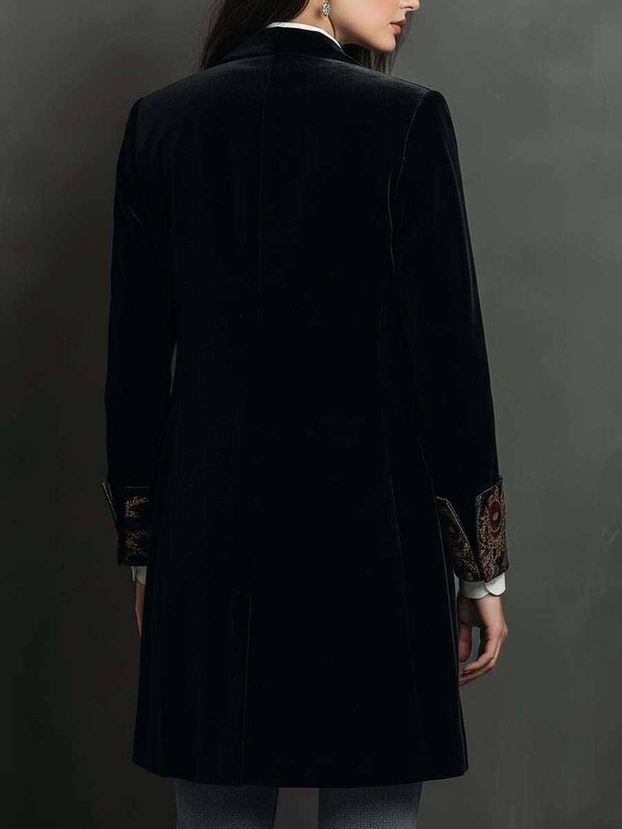 Baroque Embroidered Lapel Velvet Longline Blazer 8