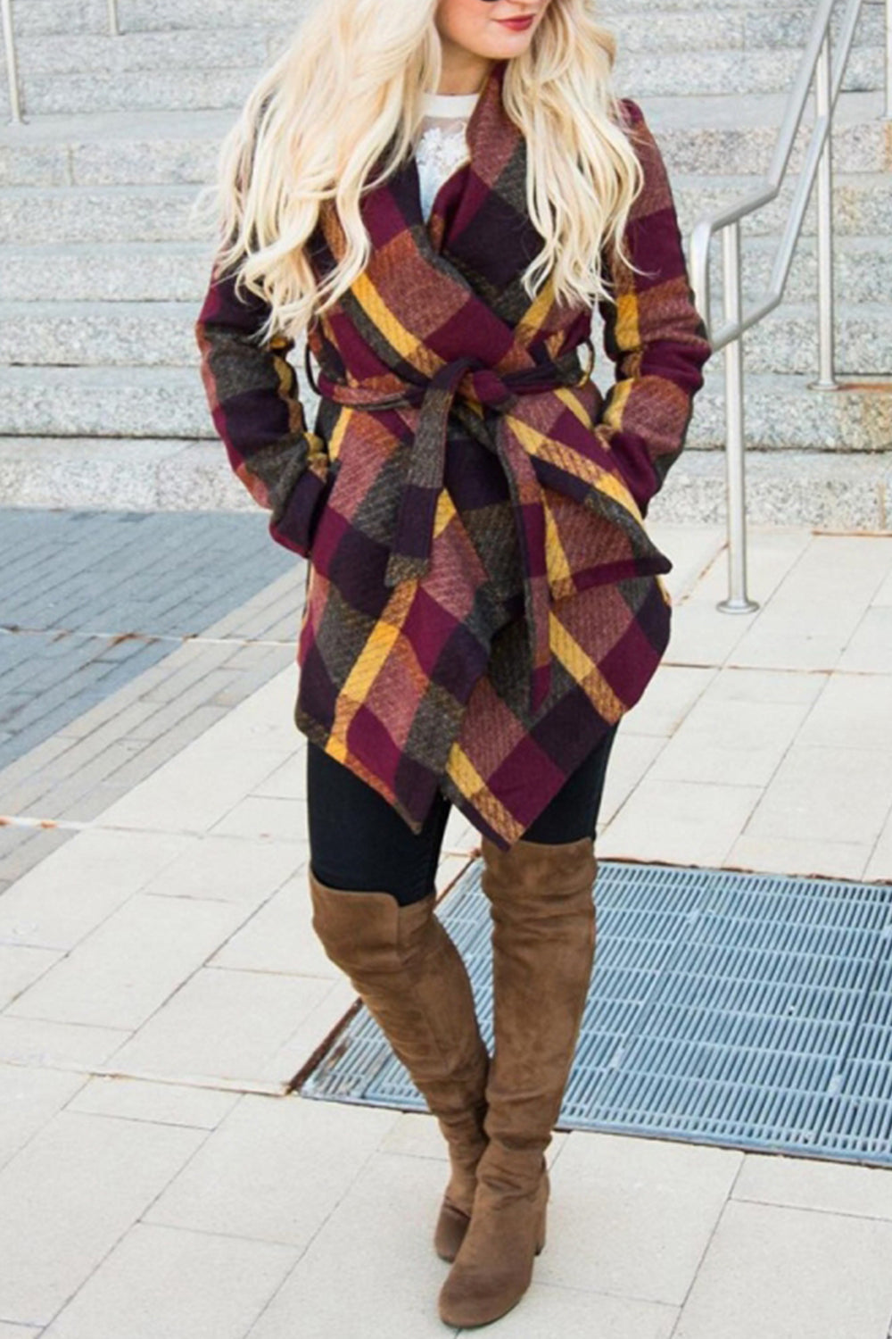 Elegant RadyRin Tweed Plaid Coat for Timeless Style