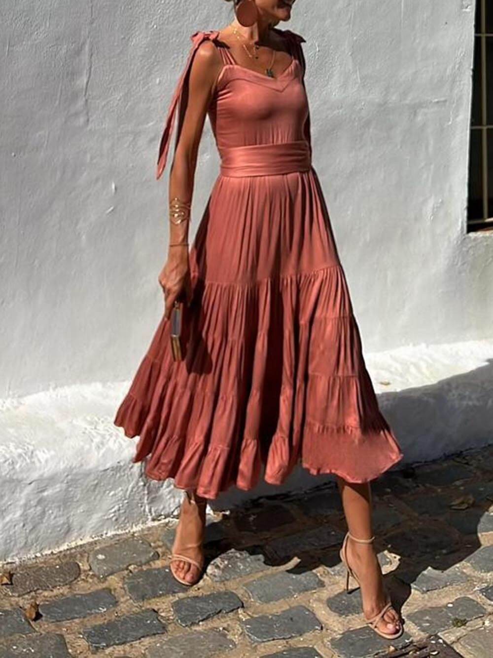 Off-The-Shoulder With Ruffled Midi Dress - Fashionpara