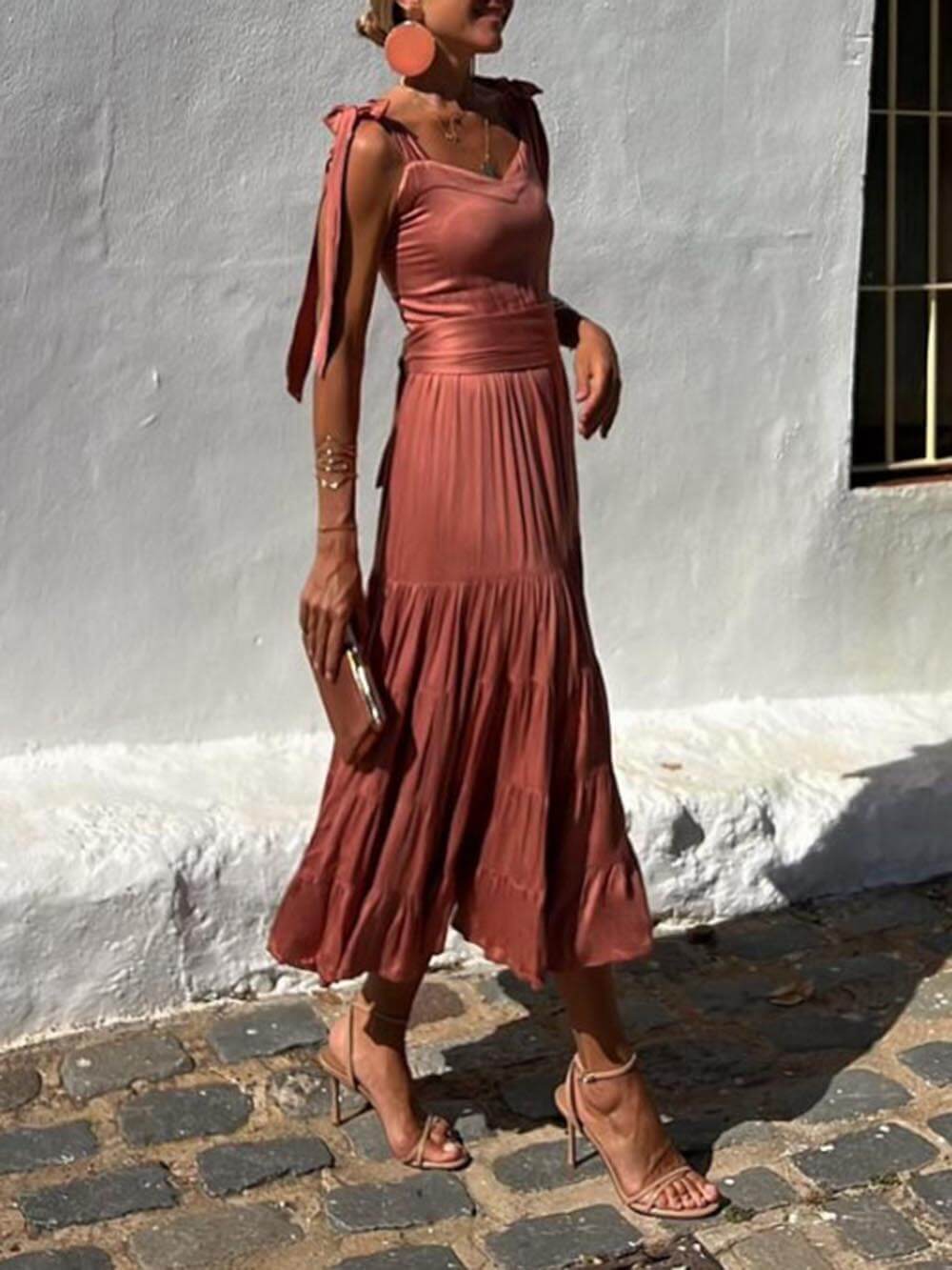 Off-The-Shoulder With Ruffled Midi Dress - Fashionpara