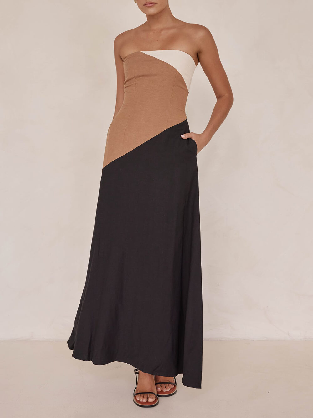 Asymmetrical Color-Blocked Maxi Dress - Fashionpara
