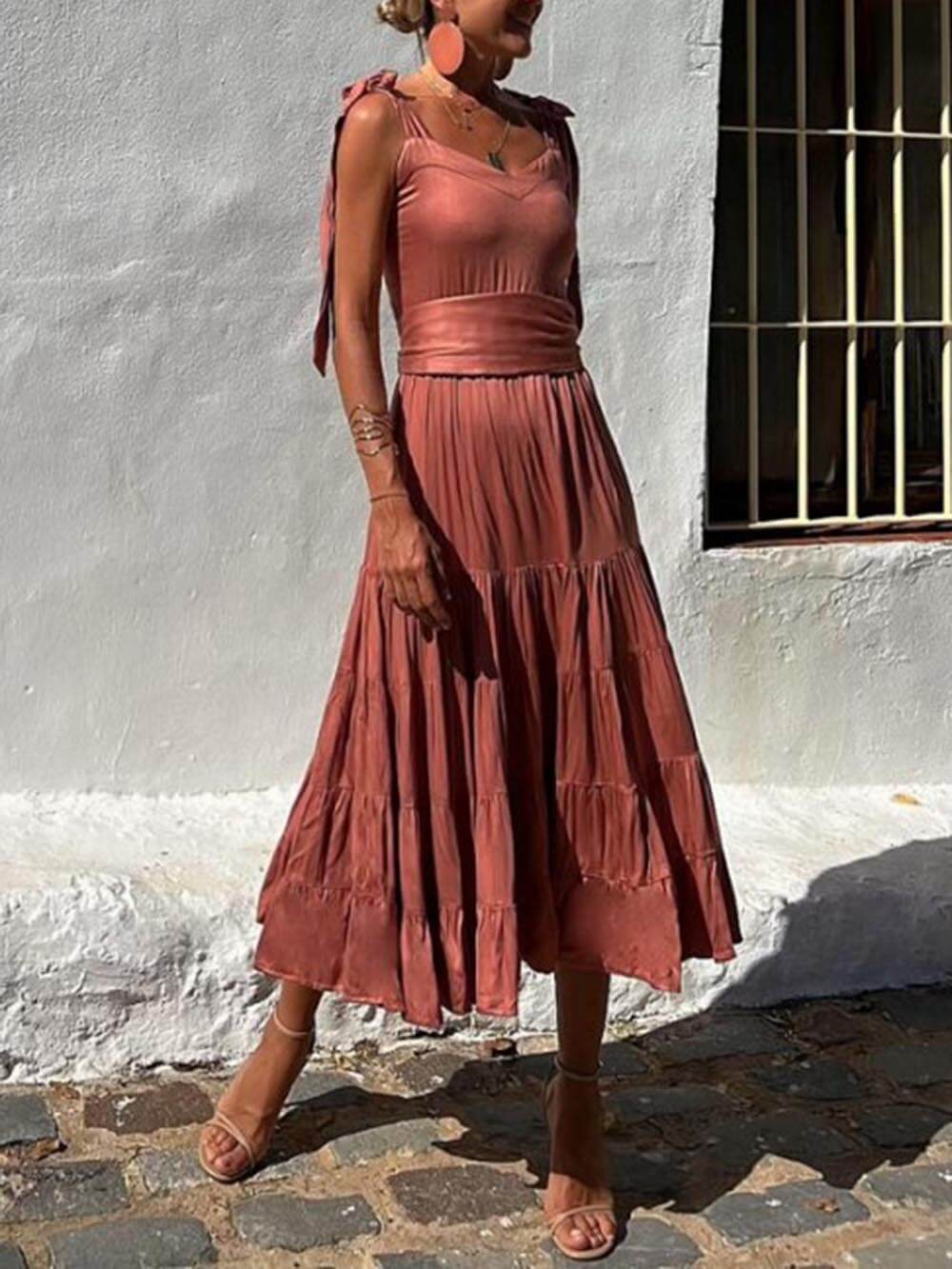 Off-The-Shoulder With Ruffled Midi Dress - Fashionpara