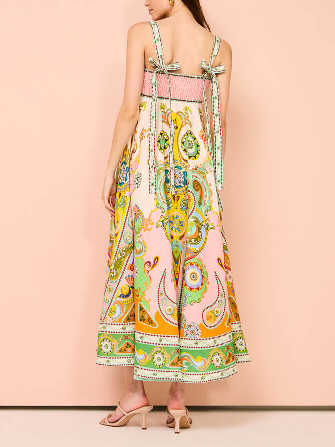 Paisley Print Square Neck Tiered A-Line Maxi Dress 4