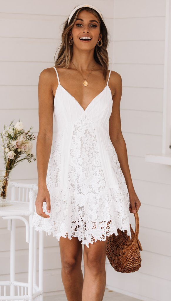 Lace V-Neck Spaghetti Strap A-Line Mini Dress