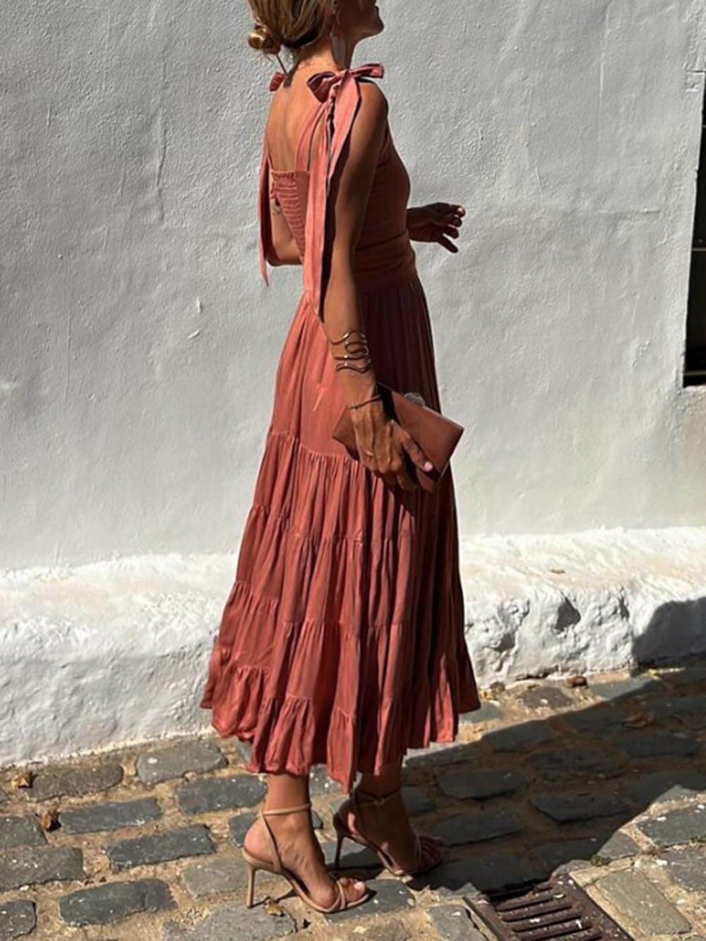 Off-The-Shoulder With Ruffled Midi Dress - Fashionpara