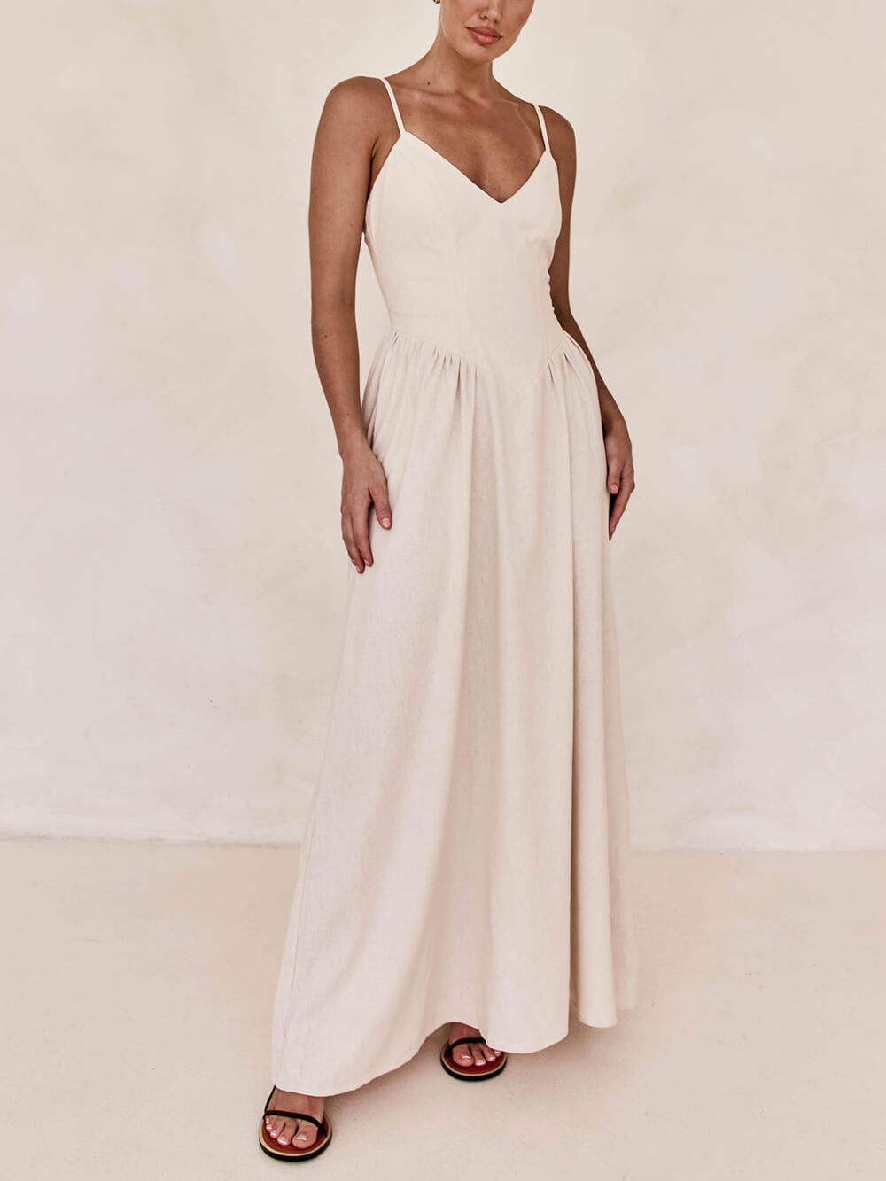 Sunset Suspender Pleated Panel Sleeveless Maxi Dress - Fashionpara