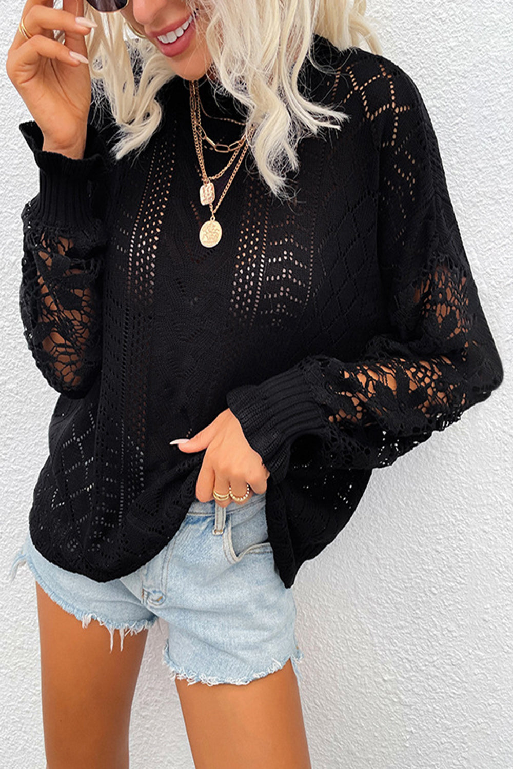 Lace Patchwork Hollow Sweater for Elegant Layering Style