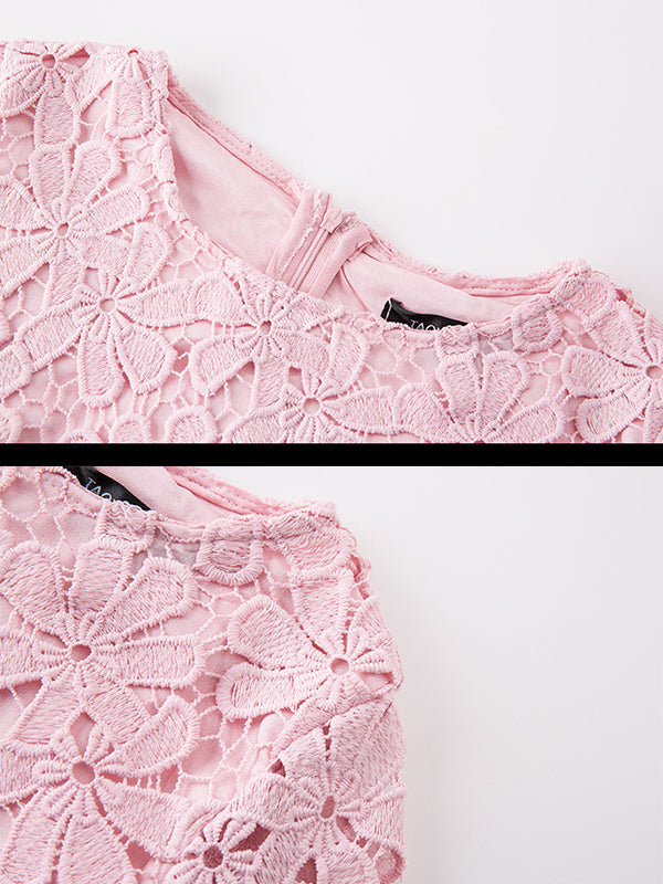 Floral Lace Round Neck Half-Sleeve Scalloped Mini Dress 6