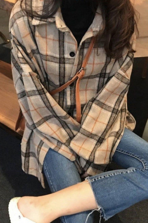 Chic Frosted Plaid Flannel Coat for Stylish Comfort