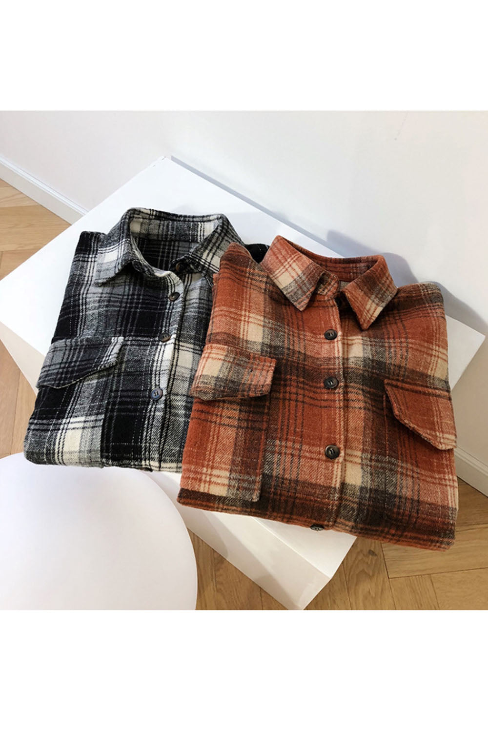 Brushed Plaid Pocket Coat for Effortless Style and Comfort