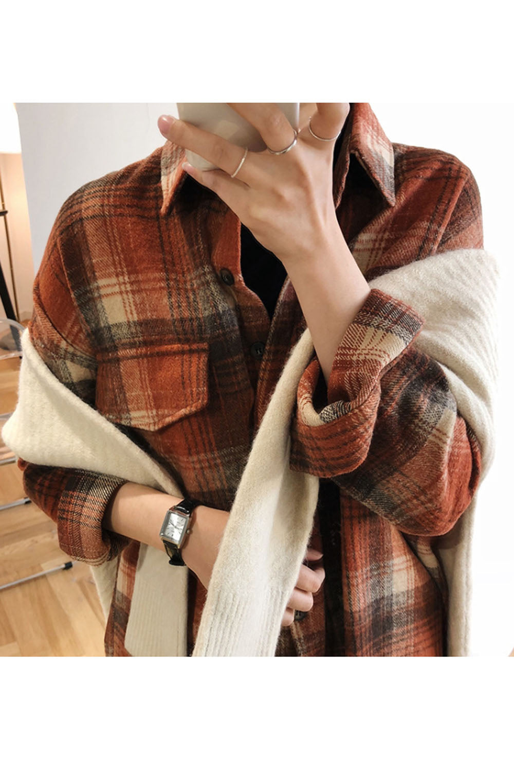 Brushed Plaid Pocket Coat for Effortless Style and Comfort