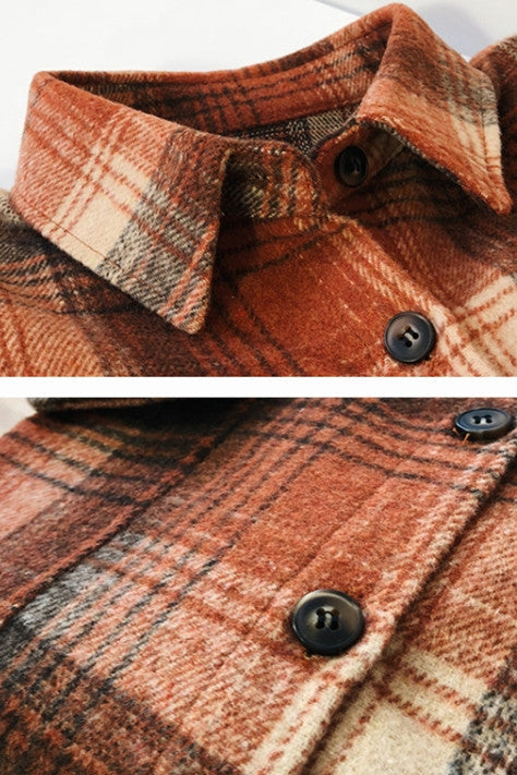 Brushed Plaid Pocket Coat for Effortless Style and Comfort