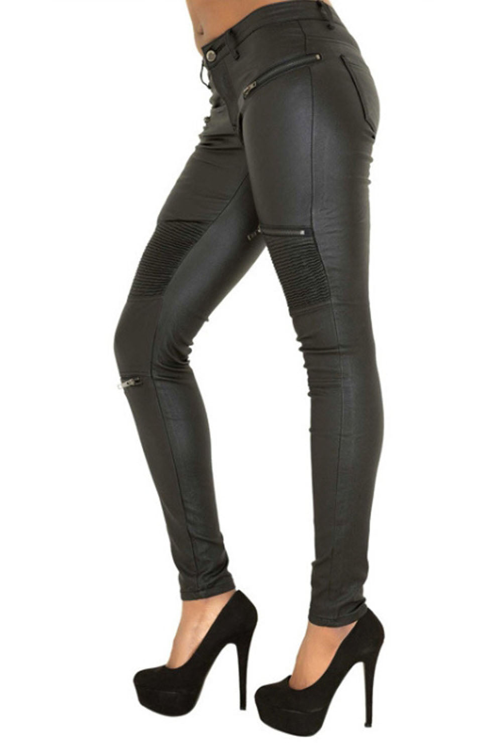 Stitched Zipper Motorcycle Lether Pants