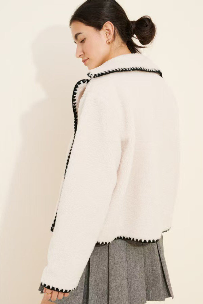 Chic Faux Shearling Lace Trim Oversized Coat - Fashionpara