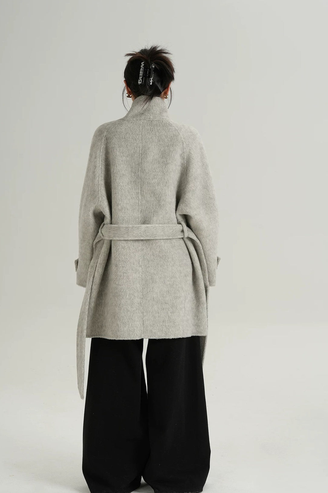 Solid Wool Warm Loose Mock-neck Coat 7
