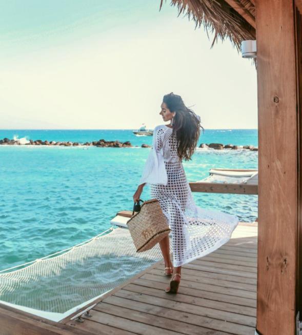 Maryam Cotton Sheer Crochet Maxi Dress - White - Fashionpara