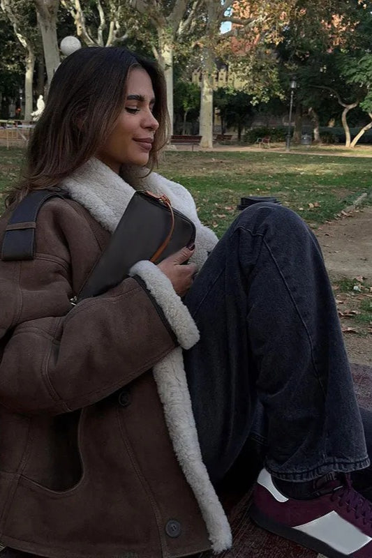 Faux Suede Shearling Lined Coat - Fashionpara