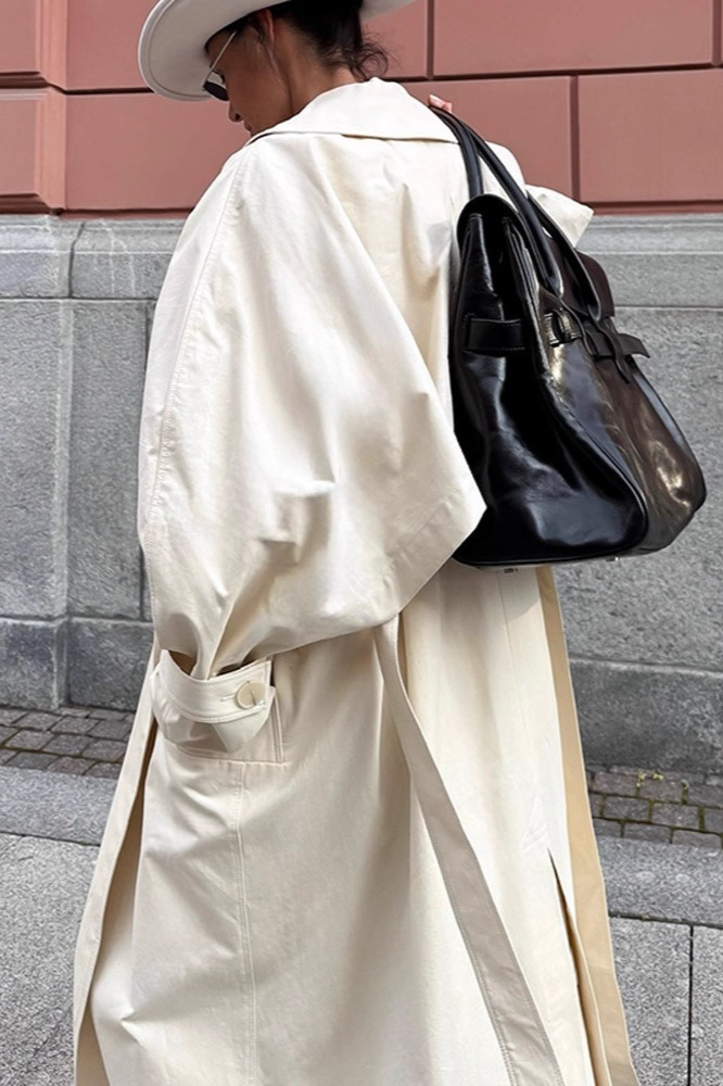 Hepburn Elegant Waist Tied Long Slim Minimalist Overcoat - Fashionpara