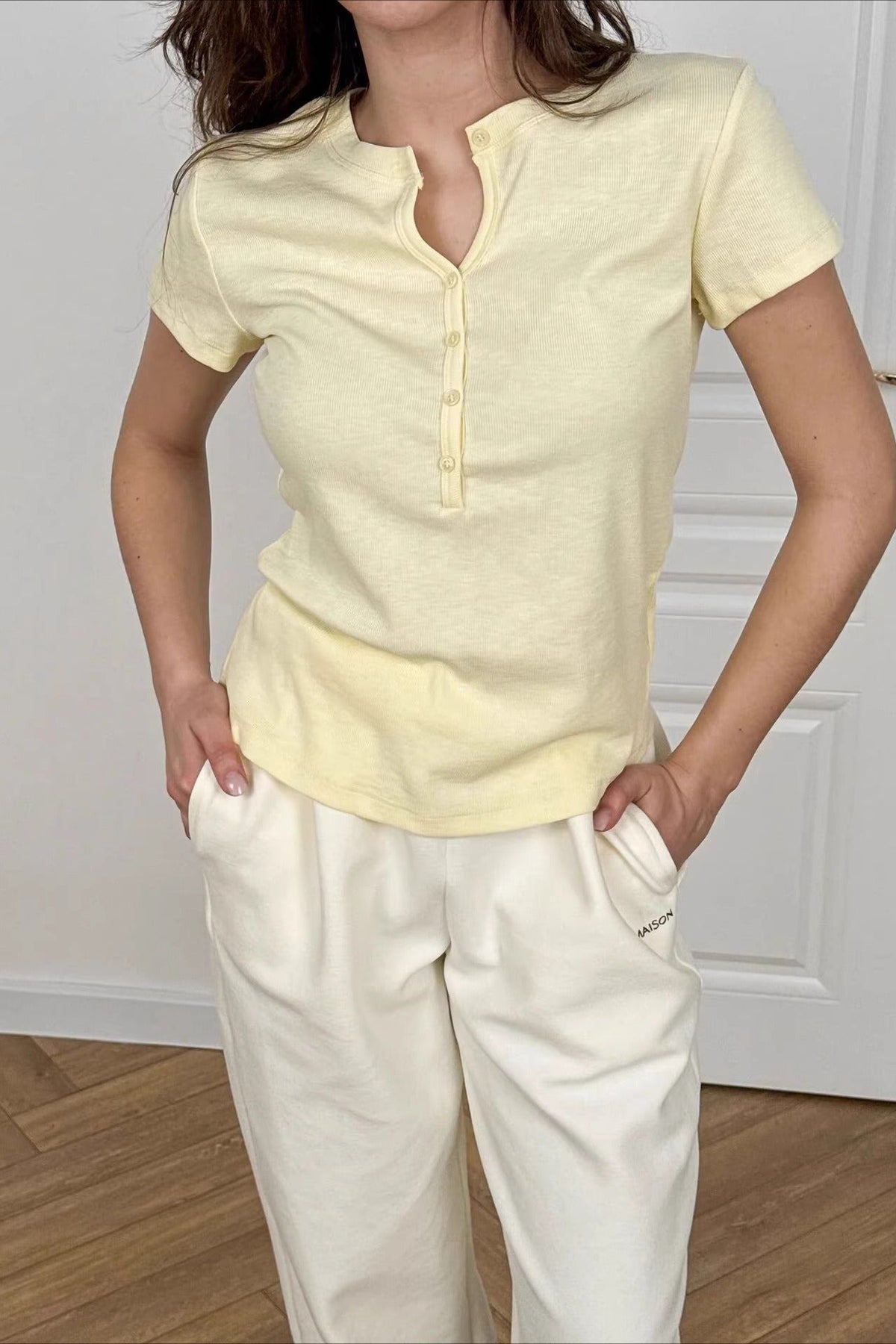 Solid Cropped Button Front T-Shirt