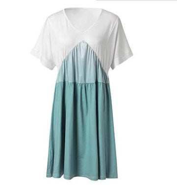V-Neck Short Sleeve Tiered Swing Mini Dress