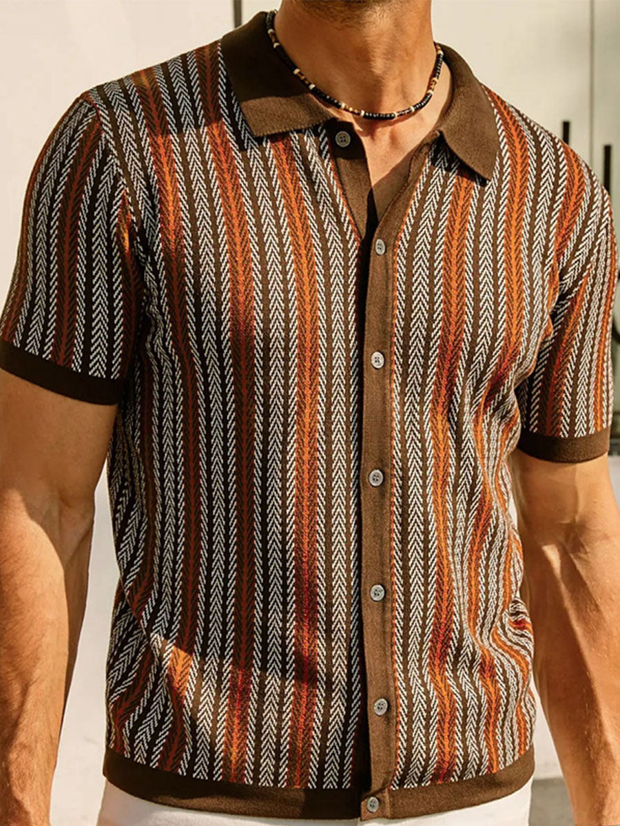 Uniqshe Striped Jacquard Business Polo Sweater for Men