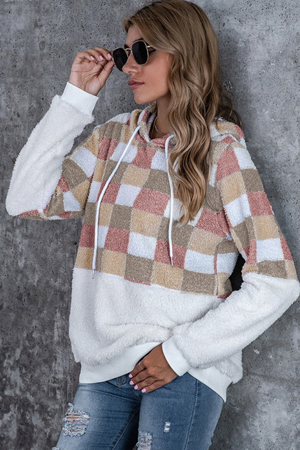 RadyRin Cozy Large Plaid Hooded Sweater for Effortless Style